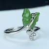 Cluster Rings Femmes Vert Jade Ruby Butterfly Ring 925 Sterling Silver Jewelry Chinese Nephrite Hetian Jades Bowknot Open Bands