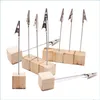 Titolari di carte segnaposto per arti e mestieri con clip a coccodrillo Base cubica in legno Po Memo Stand in legno Forniture per feste per ufficio Drop Delivery 2021 Dh7O1