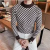 Su￩teres masculinos Brand Round Men Autumn Winter Sweatermale Sweatermale Slim Fit Plaid Fashion Pullover Casual Casual camisa 221117