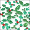 Decorações de Natal Decorações de Natal 100pcs Tabela Holly Berries e folhas Apliques para a coloração de laser DIY 22091 DHC85