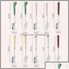 Spoons Spoons Flatware Kitchen Dining Bar Home Garden Ll Cute 304 Stainless Steel Forks Children Ceramic Cartoon Handle Soup Spoo Dh Dhob0