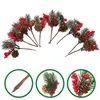 Decoratieve bloemen Pine Berry Artificial Picks kerstdecor takken stengels rode bessen stengel hulst kransbranch nepimulatie boom
