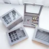 Jewelry Pouches Grey Velvet Storage Boxes Earring Necklace Ring Organizer Case Portable Glass Cover Travel Box Home Decor Gifts