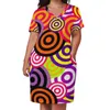 Vestidos Plus Size Vestido Vintage Anos 70 Estampa Círculos Coloridos Estético Casual Feminino Verão Manga Curta Retro Presente de Aniversário