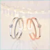 Bandringar 18K Rose Gold Dual Layer Ring Band Finger Open Justerbara diamantringar Engagemang Fashion Jewelry Gift Drop Delivery DHM8H