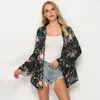 Women's Polos Plus Size Autumn Retro Floral Kimono Long Sleeve Chiffon Blouse Casual Loose Beach Wear Cover Up Shawl Cardigan Shirt Women