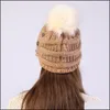 Cloches Knit Winter Warm Fleece Lined Button Hat Cap Fur Ball Baseball Skl Caps With Brim Women Hats Fashion Accessories Drop Delive Dhjty