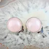 Backs Earrings 18x18MM Natural Rose Pink Quartz Aventurine Obsidian Clear Crystal Clip Silver Color Simple Healing