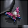 Pins Brooches Pins Brooches Fashion Allmatch Jewelry Red Blue Double Layer Threensional Butterfly Brooch For Women Feature Namour C Dhpvu