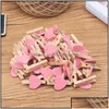 Décoration de fête Décoration de fête Vente 50 Pcs / Pack Mini Coeur Amour Vêtements En Bois Po Papier Peg Pin Pince À Linge Artisanat Carte Postale Clips Ho Dhtuk