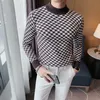 Men's Sweaters Brand Clothing Men Autumn Winter High Quality Knitting SweaterMale Slim Fit Plaid Fashion Pullover Casual Knit Shirt 221117