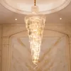 Lustre de cristal com escada longa, moderno, loft, cristais, lâmpada, lustre simples, luxo, villa, sala de estar, grandes lustres