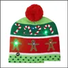 Juldekorationer Juldekorationer LED Party Hat Xmas Tree Snowman Snowflake Styles Sticking Beanie Fashion Glowing Caps AR Dhyjk