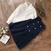 Girls Dresses School Uniform Preppy Clothes for Teenagers Baby Elegant Dress Shirt 2Pcs Spring Autumn Children Costumes 8 10 12 13 Years 221117