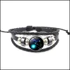 Braccialetti con ciondoli 12 Oroscopo Constell Bracciale String regolabile Galaxy Snap Button Wrap Bracciali Charm Donna Bambini Moda Jewe Dheu6