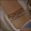 Bracelets de Cheville Iced Out Stacking Bracelets de Cheville Bracelet Sier Or Wrap Mti Couche Pied Cheville Chaîne Pour Les Femmes D'été De Mode Bijoux Drop Delivery Dh6Fs