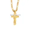 F Guld G Korshänge Jesus Crucifix Ram Italiensk Figaro Länkkedja Halsband 9 k Solid Fin Gul THAI BAHT200d