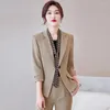 Calças de duas peças femininas primavera outono moda branca blazer feminina feminino