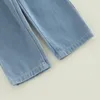 Ensembles de vêtements 2 pièces pantalons pour bébés ensemble filles couleur unie évider manches bouffantes col rond pull cravate jeans 1 6T 221118