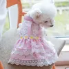 Hundkläder Daisy Designer Klädflicka klänningar spetskant sommarfjäder tutu kjol för kattungar söt rosa prinsessan katt husdjur kläder