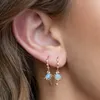 Boucles d'oreilles créoles en cristal zircone fleur bleue pour femmes, petit pendentif en acier inoxydable, Piercing de Cartilage, bijoux