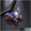 Pins Brooches Pins Brooches Fashion Allmatch Jewelry Red Blue Double Layer Threensional Butterfly Brooch For Women Feature Namour C Dhpvu