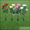 Garden Decorations Artificial Rose Flower Solar Energy Lamp 3 Head Led Insert Simation Fake Festive Lantern Garden Courtyard Lawn De Dhe47