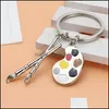 Key Rings Enamel 3D Artist Paint Color Palette Key Ring Brush Painter Charm Keychain Bag Hanging Student Fashion Jewelry Graduation Dh3Op