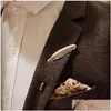Pins Brooches Pins Brooches Mens Suits Shirt Cor Brooch Vintage Feather Leaf Lapel Pin Metal Gold Color Geometric Plant Badge Fashi Dh27F