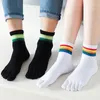 Men's Socks 3 Pairs Couple Five Finger Thicken Pure Cotton Colorful Striped Happy Leisure Sports Sock Mens Womens Autumn Winter