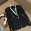 Women's Suits Blazers Spring Autumn Retro Diamonds-studded Woman Beaded Jacket Female OL Coat Turn Down Collar Crystal Cardigan Tops 221117