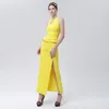 Casual Dresses Womens Dress Custom-Made Women's Clothing Yellow Hollow Out Sleeveless Halter Slolid Mante Long Customized