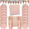 Vajilla desechable 78pcsset Rose Gold Party Vajilla Set Taza Platos Pajitas Decoración de cumpleaños para adultos Suministros de ducha nupcial 221117