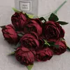 Ghirlande di fiori decorativi 10 teste di rose bordeaux Mazzo artificiale di rose occidentali Decorazione di nozze 11 Simulazione falsa di peonia a colori 221118