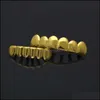 Grillz Dental Grills Real Gold Plating Teath Grillz 유약 힙합 Bling Jewelry Men Body Piercing Drop Delivery Dh6we