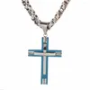 Pendant Necklaces Blue Silver Cross Men Necklace Stainless Steel Jewelry Friendship Gifts Vintage Fashion Mens Jewellery Colar280g
