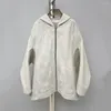 Women's Jackets 2022 Autumn And Winter Beige Simple Fashion Striped Decoration Casual Loose Y2k Hooded Wool Jacket Coat