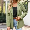 Trajes de mujer, manga larga, bolsillos con solapa, un solo botón, ajuste holgado, chaqueta de oficina para mujer, abrigo, chaqueta de traje con solapa de Color sólido para otoño e invierno