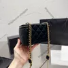 CC Marca Bolsas Cosméticas Capas 18cm Mulheres Pequenas Zíper Bolsas Cosméticas Caixa Cor Pura Couro Genuíno Estojo Vaidade Ombro Crossbody Lager Capacidade Corrente Clássica