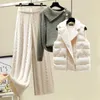 Frauen Zweiteilige Hosen Plus Größe Winter Warme 3 Set Frauen Pullover Pullover Breite Bein Lamm Wolle Weste Gestrickte anzug Trainingsanzug Kleidung 221117