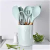 Ustensiles de cuisson 9/11 / 12pcs Ustensiles de cuisine SILE Set Spata Spata Porceau de pelle en bois avec Boîte de rangement Boîte de cuisine Delive DH5FF