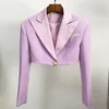 Damespakken Blazers High Street Est Designer Satin Collar Single Button Crop Jacket 221117