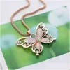 Colliers pendents Collier pendentif papillon Crystal 18K Poullaard plaqué or rose Opale Stone Hallow Chaîne Chaînes Fashion Animal Dhlgb