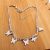 Pendant Necklaces 925 Silver Butterfly Women Chain Link Necklace Shine Rhinestone Choker