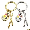 Key Rings Enamel 3D Artist Paint Color Palette Key Ring Brush Painter Charm Keychain Bag Hanging Student Fashion Jewelry Graduation Dh3Op