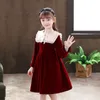 女の子のドレスガール長袖キッズ衣服韓国人10代の春春の子供クリスマスレッドブラック414y 221117