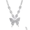Pendant Necklaces Iced Out Butterfly Necklaces Luxury Cuban Link Chains Fashion Party Jewelry Gift For Women Girls Crystal Rhineston Dhilh