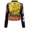 Chaqueta de cuero de mujer otoño primavera locomotora Graffiti dibujos animados Pu estilo Punk femenino era delgada motocicleta chaquetas abrigo con cinturón F1962