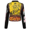 Women's Leather Autumn Spring Locomotive Graffiti Cartoon Pu Jacket Female Punk Style Was Thin Motorcyle Jackets Coat With Belt F1962