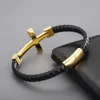 Charm Bracelets HaoYi Fashion Genuine Leather Bracelet For Men Gold Silver Color Stainless Steel Cross Punk Jewelry Gift